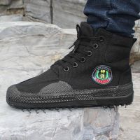 [48小时发货]防刺穿解放鞋男高帮工作鞋耐磨防滑工地鞋透气迷彩劳保农田干活鞋 [特训黑高帮-]不带钢板 36