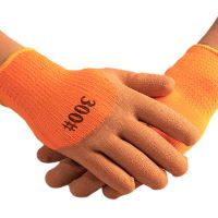 冬季保暖手套加厚加绒毛圈发泡王乳胶耐磨防滑冷库工地工作胶手套 5双