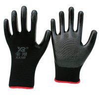 荣翔手套劳保耐磨浸胶工地胶皮加厚橡胶塑胶干活劳动手套批发 荣翔黑色丁腈 [12双装]