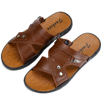 [能穿三年]凉鞋男夏季防水防滑沙滩鞋男士两用大码凉拖鞋仿牛皮 棕色(偏小一码) 40码[鞋长25厘米]