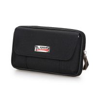 新款穿皮带包男包工地干活腰包多功能耐磨帆布5.5-6.2英寸手机套 横款黑色