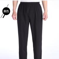 中老年人夏装冰丝裤男松紧腰休闲裤子爷爷薄款夏季长裤宽松爸爸装 黑色简约款(两个防盗拉链口袋) L 80-95斤