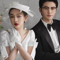 新娘结婚手套白色蝴蝶结缎面手套婚纱礼服薄纱短款全指珍珠手套 新款大蝴蝶手套