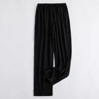 棉绸裤长裤男女同款中老年绵绸裤夏季薄休闲裤直筒家居裤人造棉裤 黑色 XL 建议120斤以内