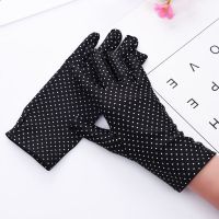 [48小时发货]夏季薄款氨纶防晒手套女圆点短款高弹力司机开车手套礼仪全指手套 氨纶圆点黑色