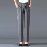 [48小时发货]中老年女裤高腰休闲裤女大码妈妈裤子中年女裤直筒裤老年女裤长裤 灰色 高腰 薄款 1XL建议90-110
