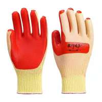 狼行天下橡胶乳胶手套耐磨劳保手套透气软胶片防护建筑工地 黄纱红胶6双 L