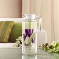 家用印花冷水壶玻璃泡茶壶耐热果汁凉白开分水杯扎壶水具套装 玻璃柄紫夜玉兰八角单壶