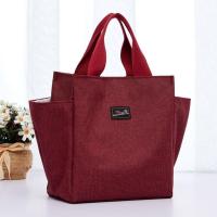 新款带水杯手提袋便当包妈咪包妈妈包外出大容量带饭包饭盒袋 酒红钮扣款