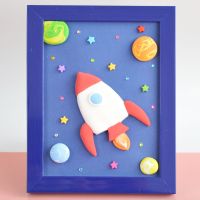 亲子3D立体画儿童DIY超轻粘土相框画活动彩泥礼物套装材料包456岁 23*18[8寸材料包]遨游太空