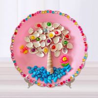 创意贝壳粘贴画手工diy海螺彩石海沙材料包儿童幼儿园圆盘画礼物 花树材料包小盘直径18cm