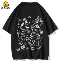 G.DUCK日系涂鸦纯棉短袖T恤男潮牌ins设计感学生夏季百搭大码体恤