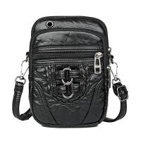 双环黑+[后背拉链+音乐] 复古软皮女包迷你小手机包百搭韩版斜挎包时尚休闲多层单肩潮包包