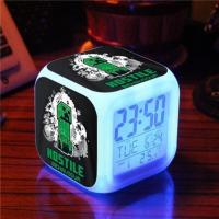 MC001 我的世界周边MC游戏小闹钟创意七彩简约四方夜灯学生儿童床头时钟