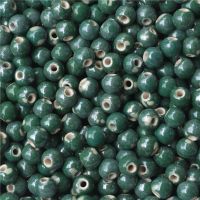 10mm深绿[特价处理] 100颗 手工串珠散珠diy材料大孔景德镇陶瓷珠子豆青果绿串2号花杆编篮子