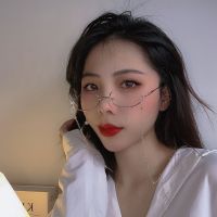 金色款 下半框水滴眼睛架女装饰链条吊坠眼睛空框眼镜框