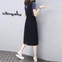 单件(黑色背带裙) M码建议85-100斤 2021春夏韩版中长款宽松减龄两件套背带裙子休闲大码连衣裙套装女