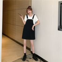 黑色背带短裙 S码(建议80-95斤) 减龄气质中长款牛仔背带裙女宽松春秋冬大码复古显瘦百搭连衣裙子