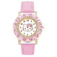粉色 手表+电池 女生可爱镶钻hellokity电子女孩中学生儿童手表公主数字防水夜光