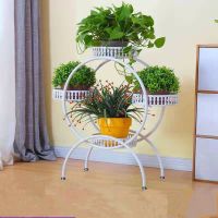 白色四蓝底脚款 花架铁艺多层带轮绿萝花盆架阳台客厅室内多肉落地式可移动置物架