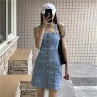 浅蓝色 8892 S码[ 90-100斤] 初恋牛仔背带连衣裙女春秋小个子收腰显瘦包臀吊带短裙辣妹ins潮