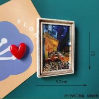 夜晚露天咖啡座[油画款] 中 梵高星空油画冰箱贴磁性贴鸢尾花呐喊带珍珠耳环的少女磁力吸铁石