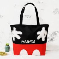 米奇手 横向中号 手提式布袋拉链黑色装衣服的袋子手提袋帆布学生手提通勤包包可爱