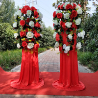 白+大红 婚庆绢花铁艺升降路引花架拱门路引开业花篮花架花柱升降路引花架