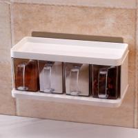 4格[含勺子] 厨房盐糖调料盒壁挂式抽屉式味精调味品收纳盒四格一体家用免打孔