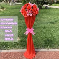 百合大红 pvc支架+花+布 路引花婚庆罗马柱花篮结婚礼布置装饰节庆活动开业迎宾道具引路花