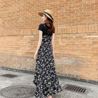 黑色单件 吊带裙单件 2XL 125-135斤 碎花吊带连衣裙女2021夏法式收腰雪纺V领背带过膝长裙两件套/单件