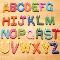 26个英文大写 木质早教冰箱贴磁贴益智玩具磁性贴字母拼音数字贴儿童磁吸卡通贴