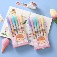 心情日记双头荧光笔[一套6支] 可爱女孩荧光笔标记学生用双头记号白可视窗彩色划重点手账粗淡色