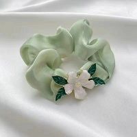 栀子花-绿色 温柔春夏大肠圈头绳超仙气质合金花朵发圈橡皮筋扎马尾高级感皮套