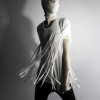 白色 S 原创造型师韩版男士短袖T恤另类流苏男式个性演出服舞台服装