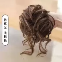 慵懒风发圈-仿真发浅棕色 慵懒气质长须卷发圈真发丸子头蓬松自然假发包花苞头发饰盘发神器