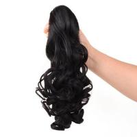 自然黑 假发假马尾抓夹式马尾波浪卷假发片蓬松长卷发老虎夹子逼真马尾辫