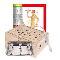 竹制斜坡悬针款足灸箱 镊子+穴位图 足部艾灸盒木制多功能滤烟熏脚仪器具家用足底随身灸熏蒸暖足灸箱