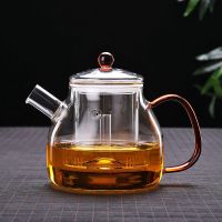 1200毫升红色把手 煮茶壶 耐高温玻璃蒸茶壶 电陶炉煮茶器 耐热煮茶壶烧水壶玻璃茶具