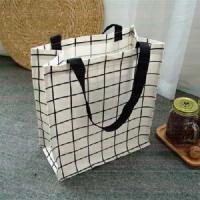 白色格子 ‖帆布拎包手提男式防水帆布包 百搭出门方便携带购物手提袋卡