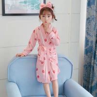 9905#睡袍豆沙草莓 8# 90-100cm 女童睡袍春秋夏季薄款儿童浴袍精梳棉卡通小女孩睡衣中大童家居袍