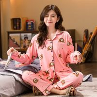 优质款[熊头]粉色 M 80-100斤 80-250斤大码睡衣女长袖春秋夏季中青年宽松加肥加大码月子服套装