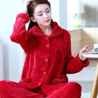 700-酒红超柔 M (80-100斤) 秋冬女式睡衣珊瑚绒加厚法兰绒女绒睡衣珊瑚家居服女款加绒服月子