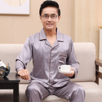 W68801 M[90-110斤穿] 爸爸睡衣男士春秋夏季冰丝薄款仿真丝绸长袖中老年父亲家居服套装