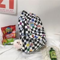 黑色 普通版薄面料 高颜值原创轻便书包女韩版大学生背包初中少女心日系小方格双肩包