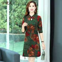 墨绿色 XL[建议95-110斤左右] 中年妈妈春装长袖旗袍裙子改良小个子洋气中老年人女打底衫连衣裙