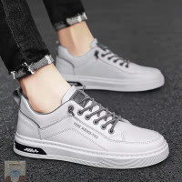 白色 39 贝克男鞋店春秋男士休闲鞋时尚青年低帮小白鞋平底皮面板鞋男单鞋