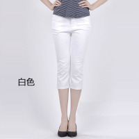 七分D6015白色 27 二尺 夏季妈妈裤子薄款高腰休闲裤女七分裤宽松直筒短裤大码中老年女裤