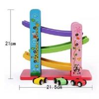 小号滑翔车(共3个车) 三层滑翔轨道车滑梯惯性极速飞车儿童滑滑车幼儿早教滑动木制玩具