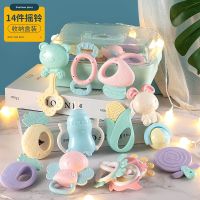 14件套全牙胶摇铃(可水煮+收纳盒) 宝宝玩具1岁男孩手摇铃可咬牙胶婴儿玩具3个月益智早教抓握七个月